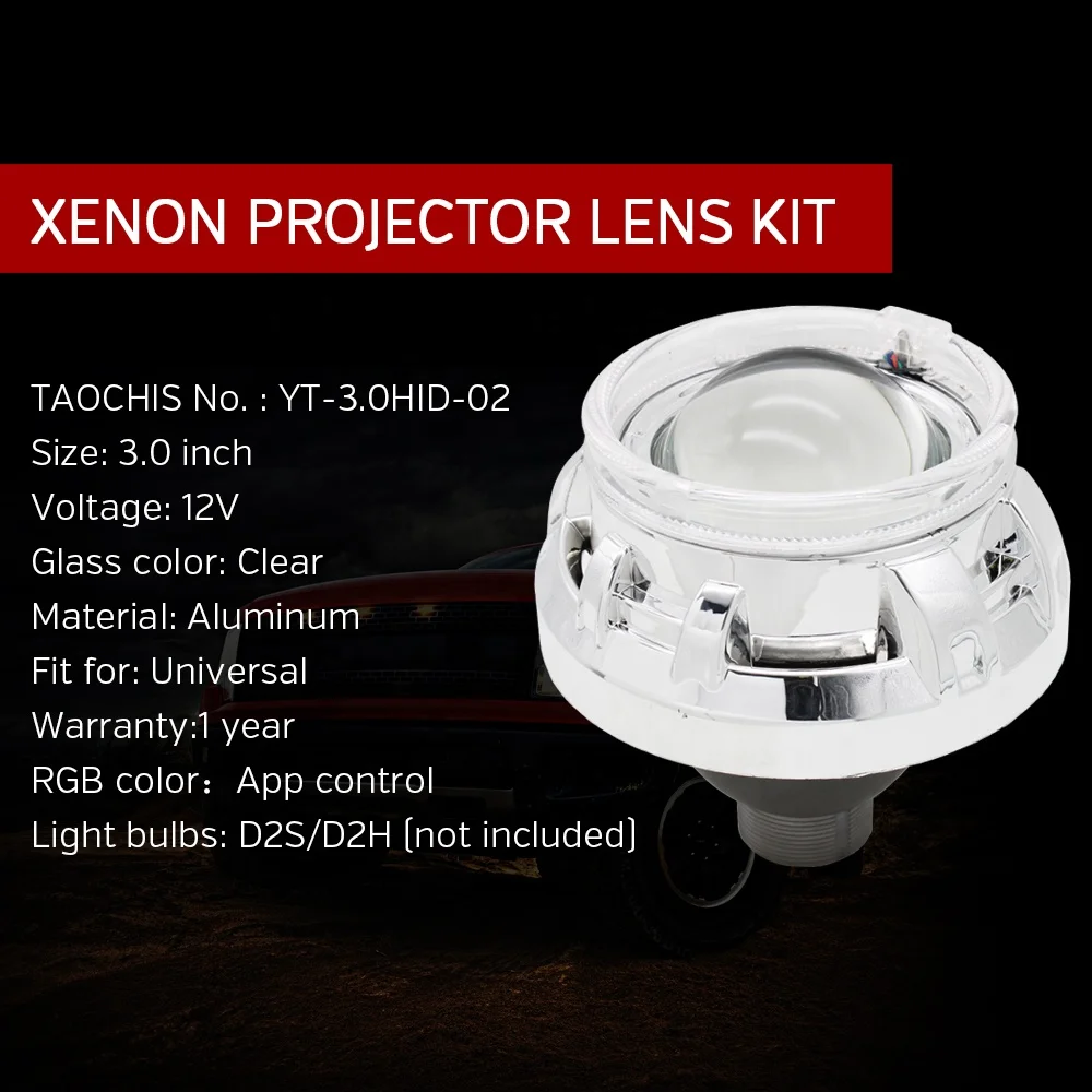 TAOCHIS 3.0 inch headlight Bi xenon Projector Lens Kit for Q5H4  With Shroud APP control angel devil eyes Headlamp retrofit
