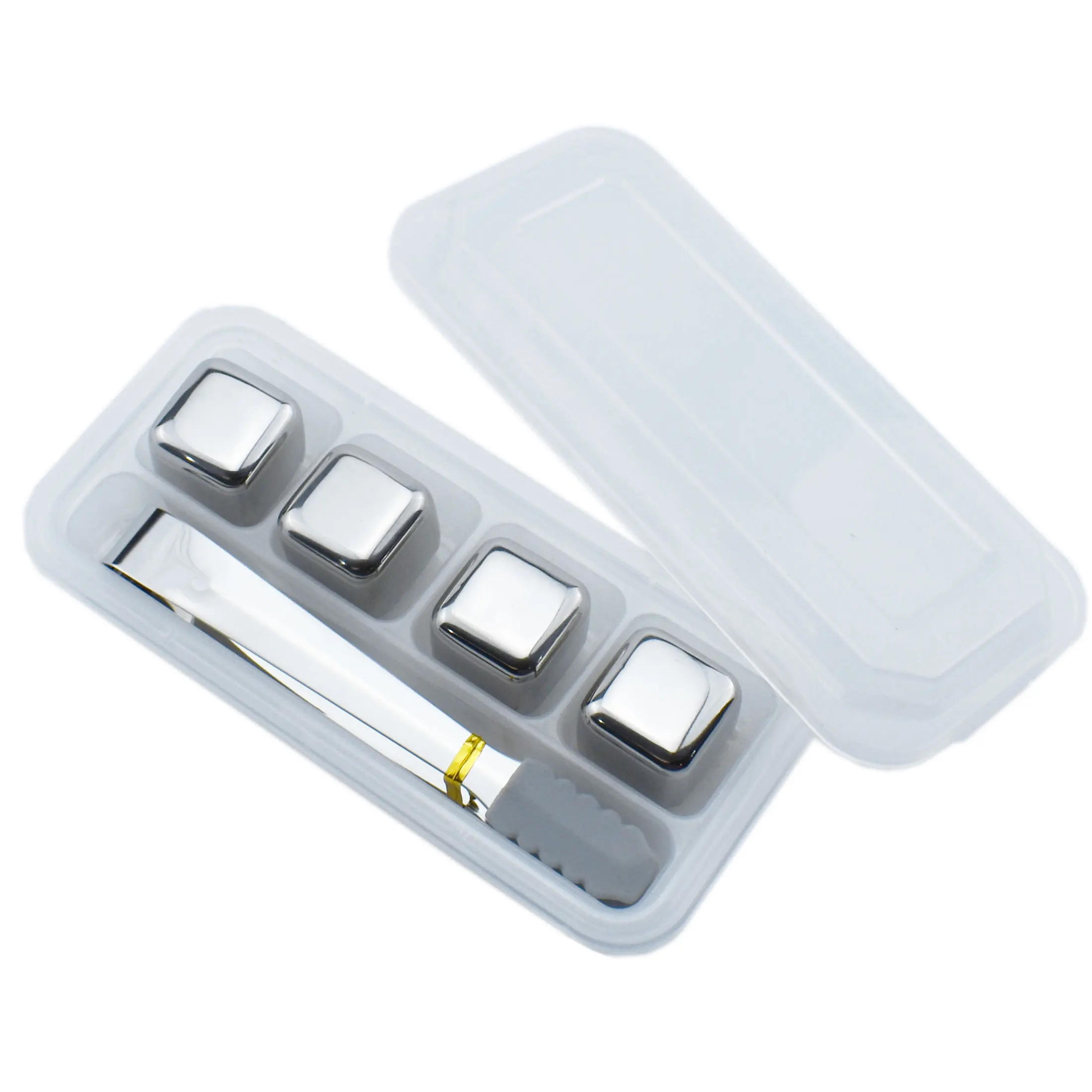 Cube Shape Reusable Stainless Steel Whiskey Stones Ice Cubes Chilling Stones with Tongs Storage Box