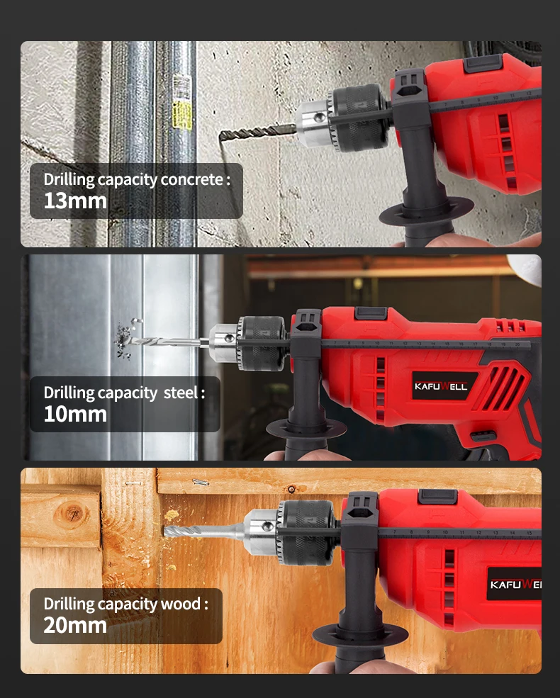 KAFUWELL PA5347 650w Industrial Professional Pistol Type Electric Percussion Drill Set Multifunctional Hand Drills With Impact