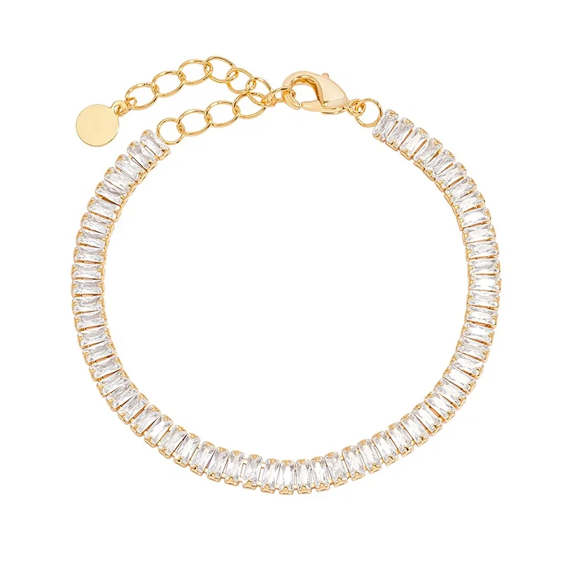 Gemnel 18k золотые прозрачные CZ подвески стек теннис ссылки 925 Серебряный багет браслет