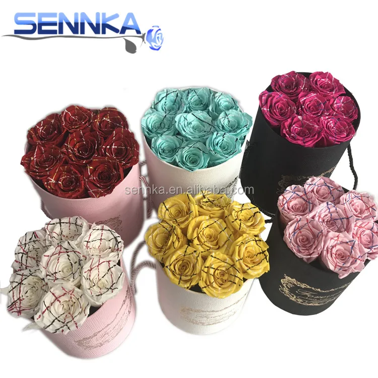 Домашнее украшение, стабилизированные неувядающие долговечные консервированные розы, круглая подарочная коробка с цветами