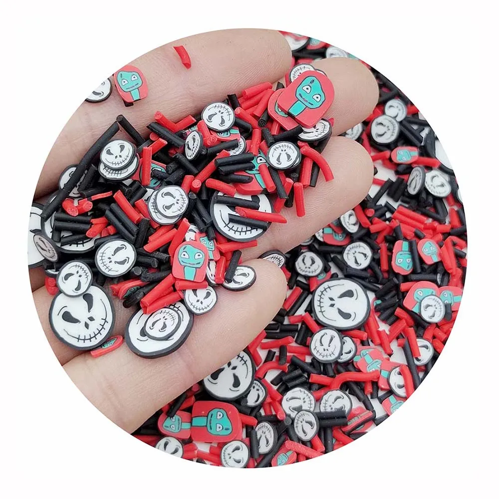 Halloween Series Jack and Sally Face Assorted Clay Slices with Long Candy Sprinkles for DIY Crafts Filling