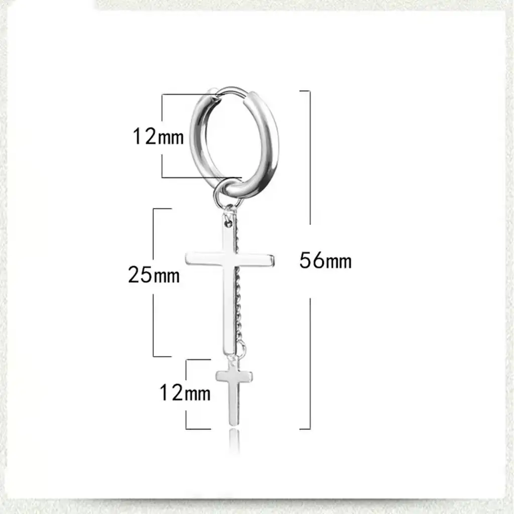 Retro Fashion Titanium Steel Earrings Long Tassel Chain Personalized Earrings Cross Hoop Earrings