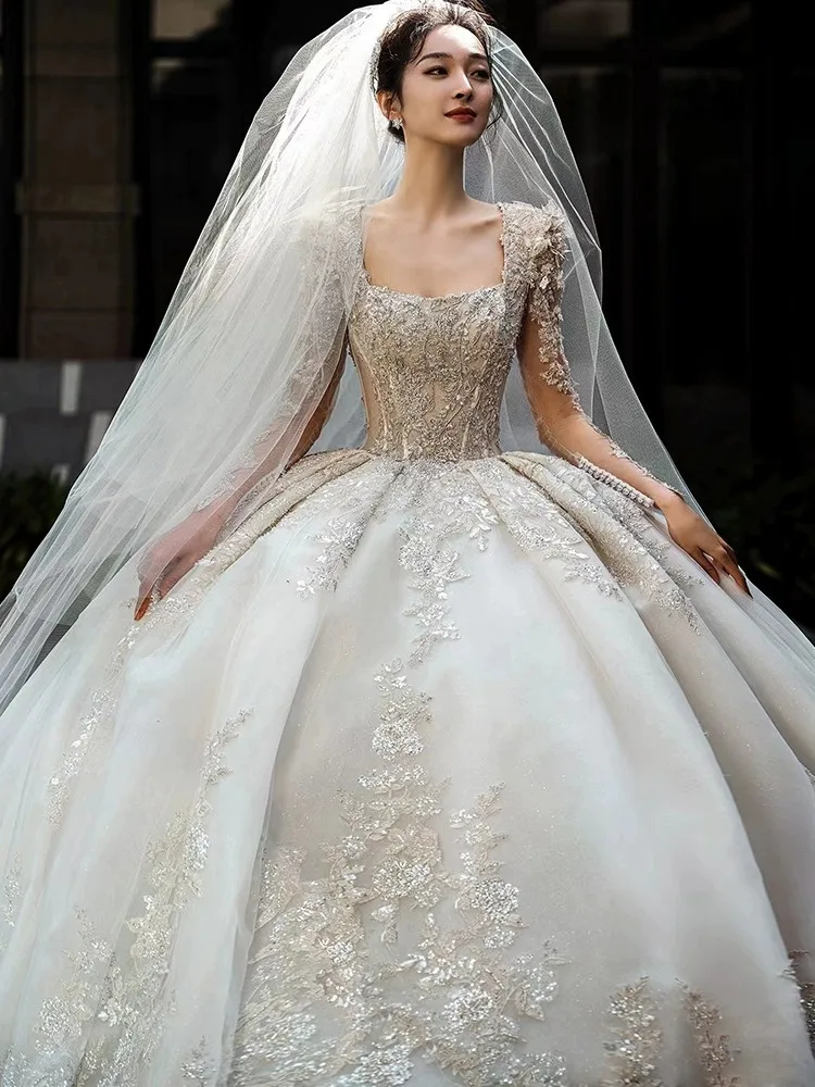 S0687Y  Wedding 2023 New Bride Big Dragging Luxury High -end Satin Girl Wedding Dress