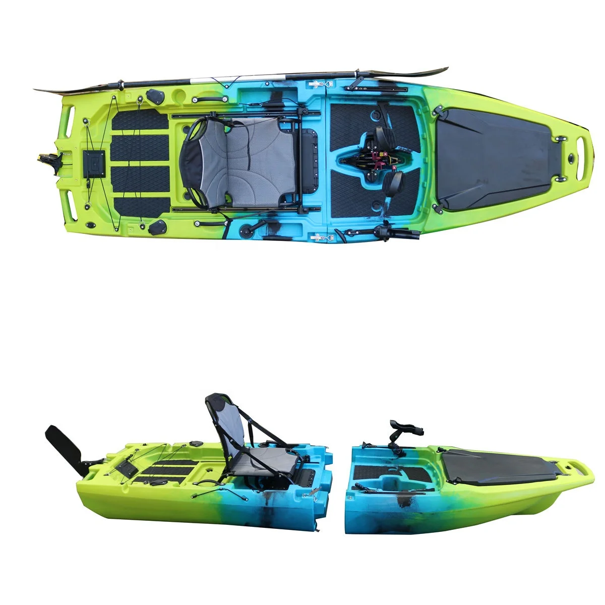 Vicking Modular Detachable Kayak LLDPE Rotomolded Pedal Drive Fishing Kayak Top Gym Cut Man 2 Section 9.5FT Electric Motor Canoe