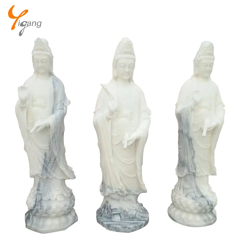 Custom Large White Marble Stone Carving Standing Guan Yin Buddha Statues