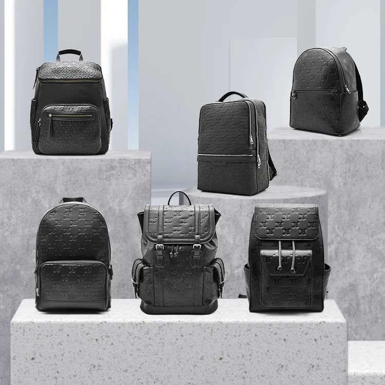 Custom Embossed Logo Women Mens Leather Backpack Bag Waterproof Fashion Business Laptop Backpack