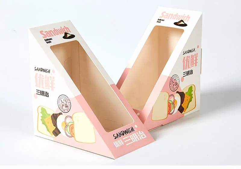 Wholesale custom design food level ink printing korean sandwich box packaging sandwich to go box with clear lid