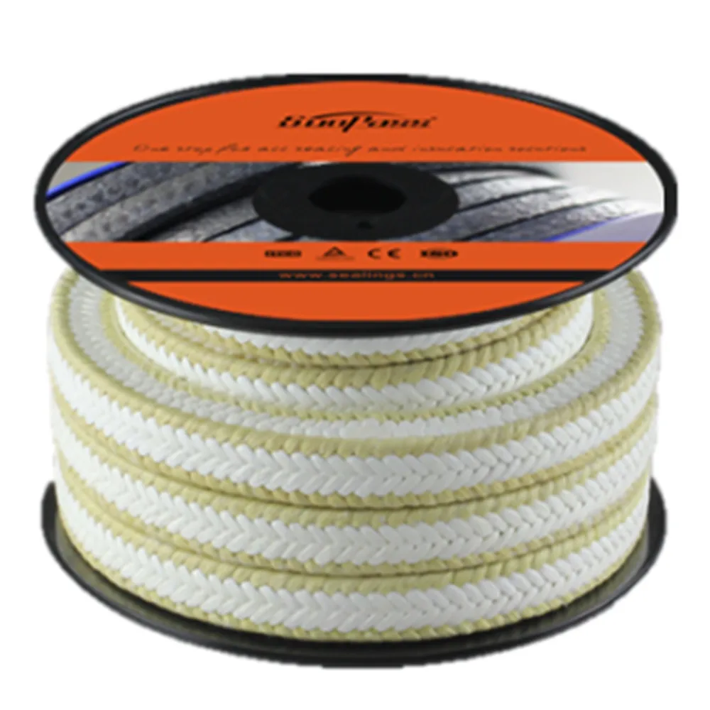 High pressure and temperature fluid control Reinforced Aramid fiber Corner White PTFE Gland Braided Compression Packing
