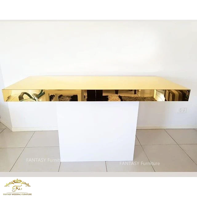 Hot acrylic gold mirror rectangular groom and bride table wedding use cake table for party display wedding decoration