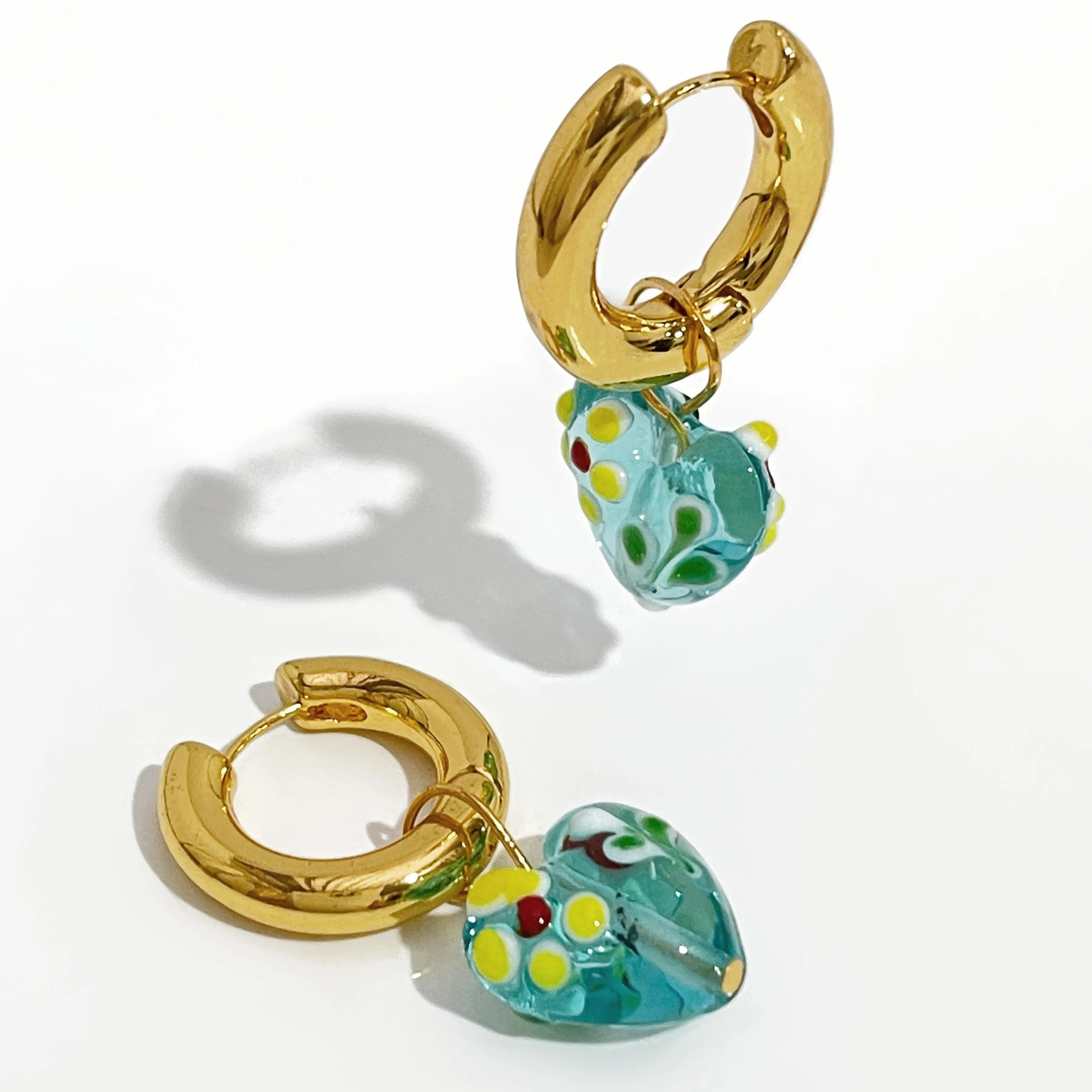 E0816 cute romantic love heart gold plated hoop earrings for women candy color coloured glaze heart huggies earring jewelry