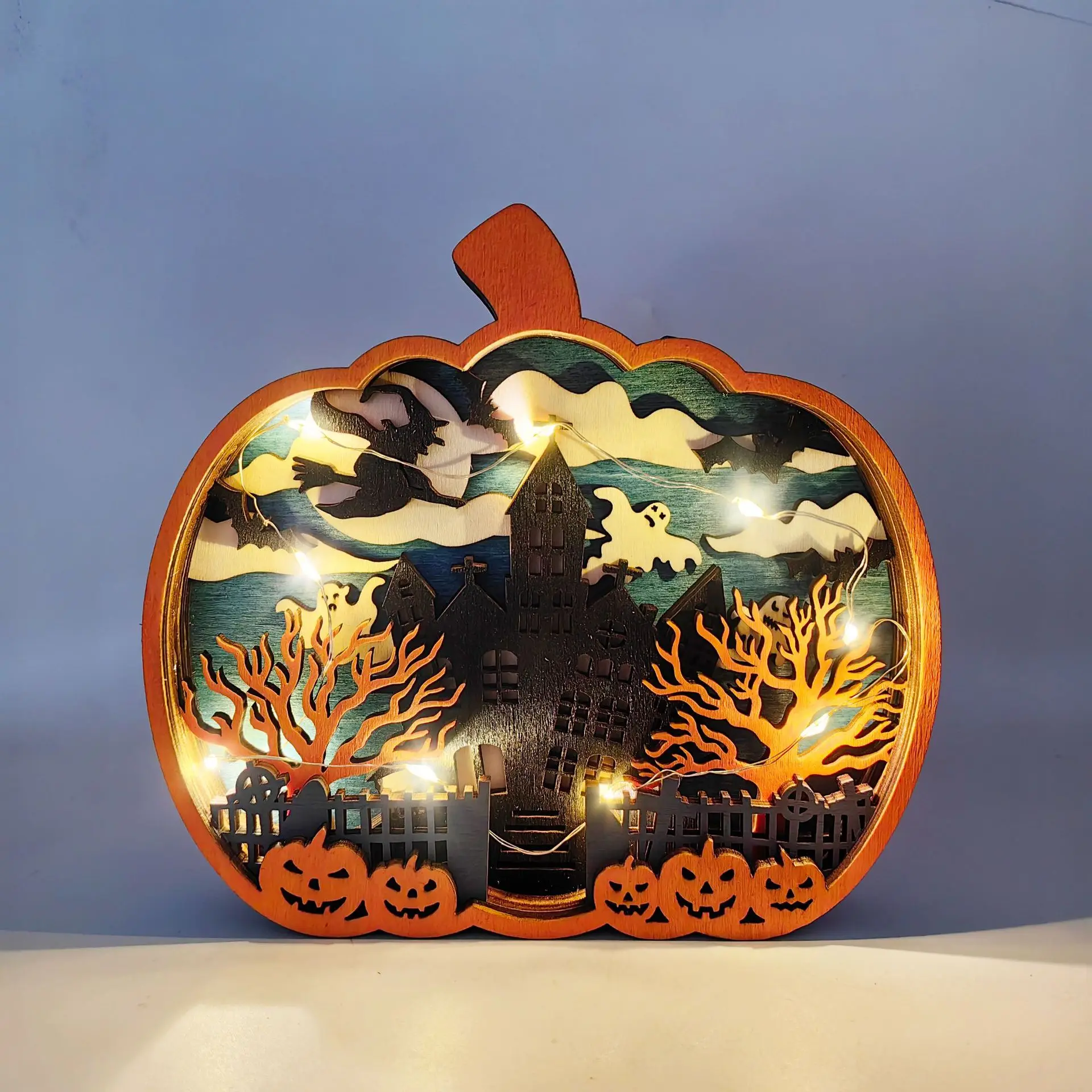 Custom Modern Laser Cut Wood Sculpture Pumpkin Halloween Home Decorative Decoration Novelty & Creative Wooden Art Ornaments