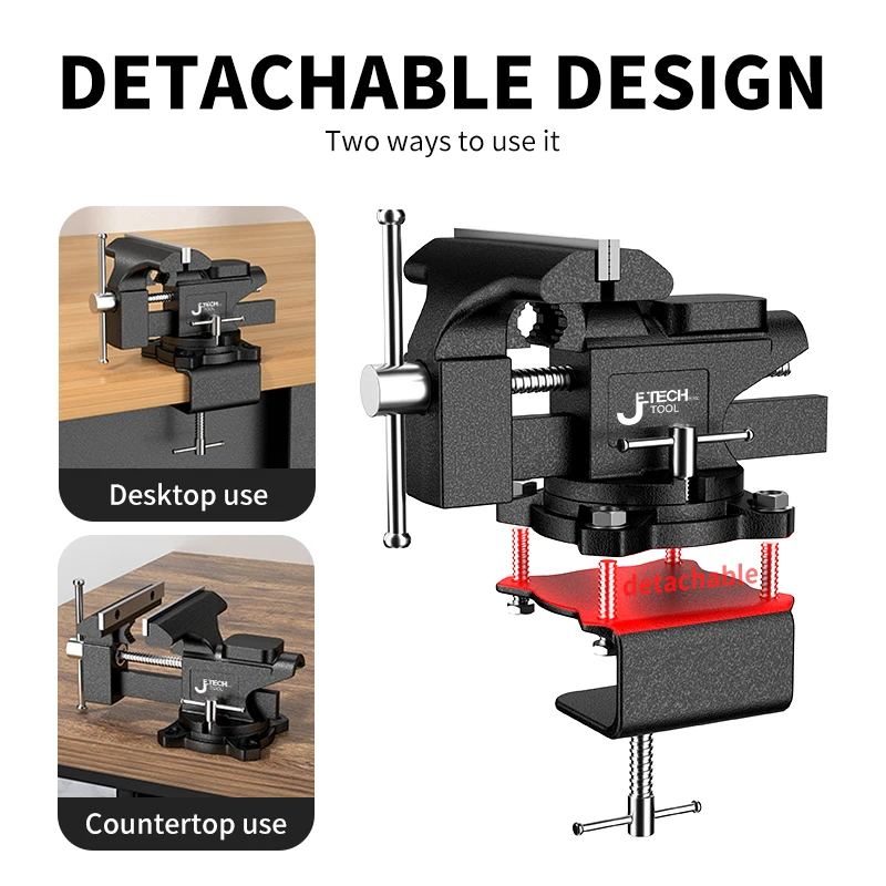 Multi-purpose cast iron bench vise with rotary base and adjustable anvil rotation