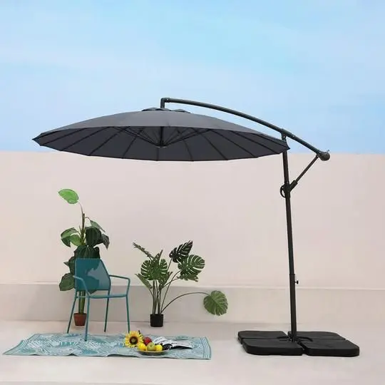 8ft Tarpaulin Beach Umbrella with Fringe Waterproof Wood Pole and Steel Frame Portable Table and Chairs Set for Garden