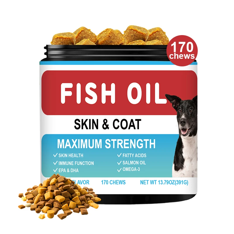 Private Label Salmon Oil Dog Wellness All-rounder Pet Multivitamin Fish Oil Soft Chew Treat