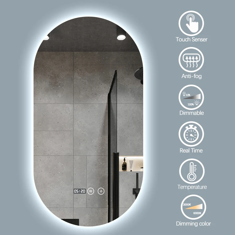 Defogger Led Lighted Smart Touch Switch Backlit Mirror Bathroom Mirror With Led Light