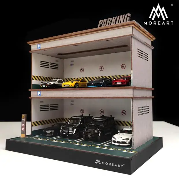 1/64 Scale  Acrylic Diecast Model Cars Display Case Cabinet Car park assembly with light model scene