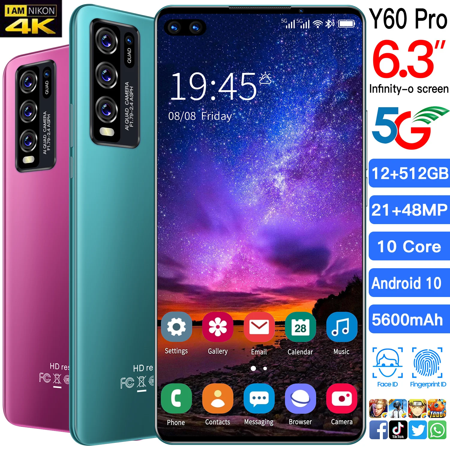 Оптовая Продажа Модный Самый дешевый Android телефон Y60 pro MTK 10core 8 ГБ + 256 6 3 дюймов HD экран 13 МП 24 4000 мАч