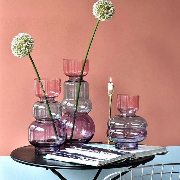 Bixuan Vases Colourful Glass Flower Arrangement Vase Gourd Shape Dining Table Decoration Centerpiece Accents 20x26.5 cm