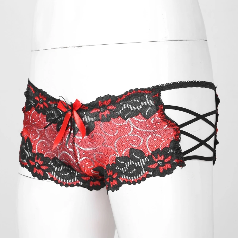 Gay Underwear Low Waist Lace Hollow Out Strappy Sissy Panties For Mens Underwear