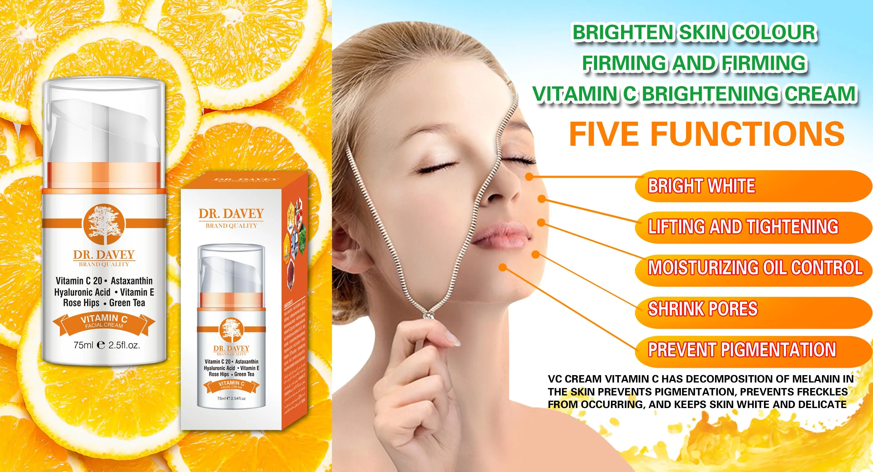 VITAMIN C FACIAL CREAM Vitamin C 20 Astaxanthin Hyaluronic Acid Vitamin E Rose Hips . Green Tea MOISTURIZER Cream