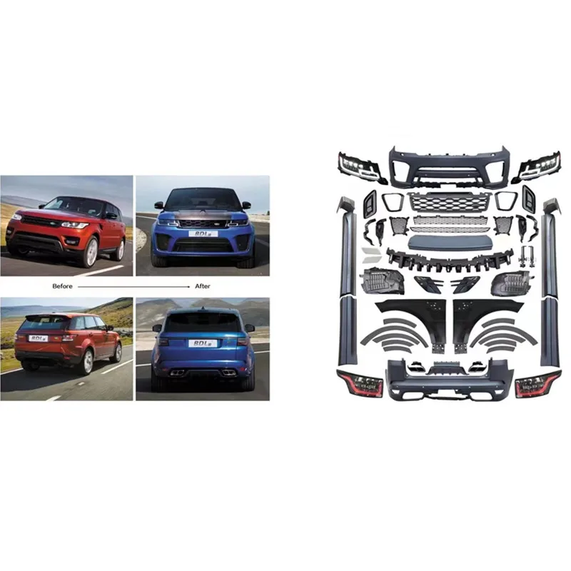 Body Kit For RR Range Rover Sport 14-17 Upgrade 18- Up Body Kits Car Bumper Facelift SVR Bodykit With Head Lamps Tail Lights