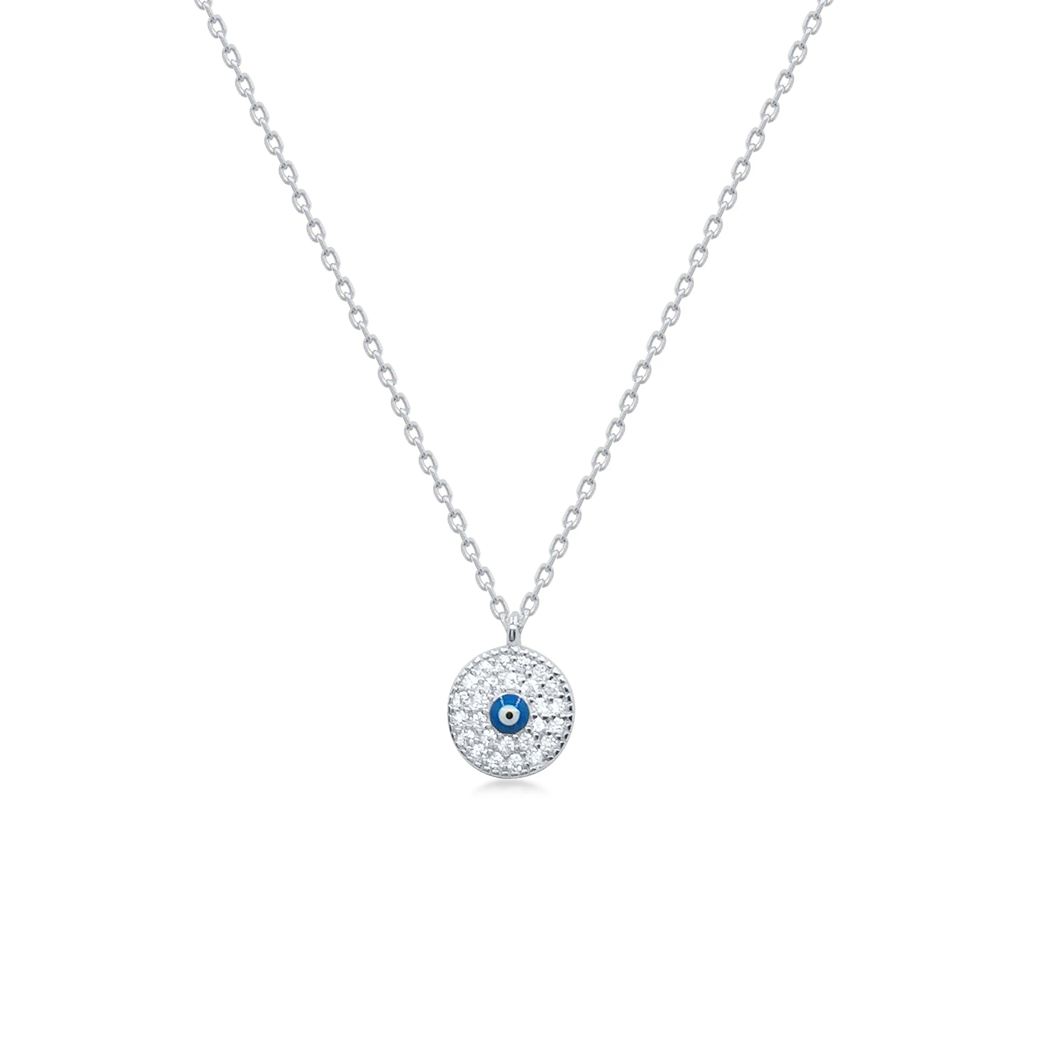 Royi Jewelry 925 Sterling Silver White Cubic Zircon Gold Plated Enamel Evil Eye Necklace