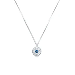 Royi Jewelry 925 Sterling Silver White Cubic Zircon Gold Plated Enamel Evil Eye Necklace