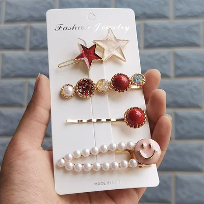 Wholesale Multistyles Geometric Hair Clip Set Pearl Crystal Butterfly Hairpin Clip