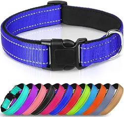 Reflective Soft Neoprene Padded Breathable Nylon Pet Collar Adjustable for Small Medium Large Dogs
