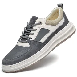 2023 Men thick soled lace up casual shoes Korean outdoor genuine leather custom sneaker shoes