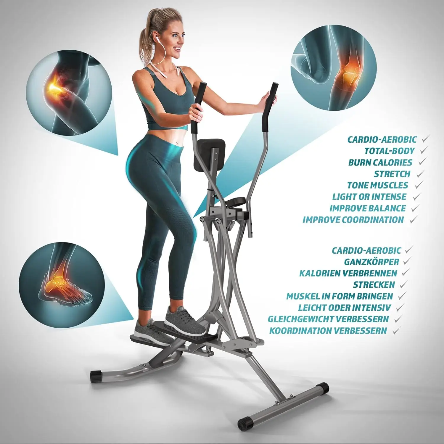 Leg Trainer with LCD Monitor, 120 kg Capacity, 35 In (90 cm) Stride, Steel - Air Glider  Cardio, Exercise Fitness Machine