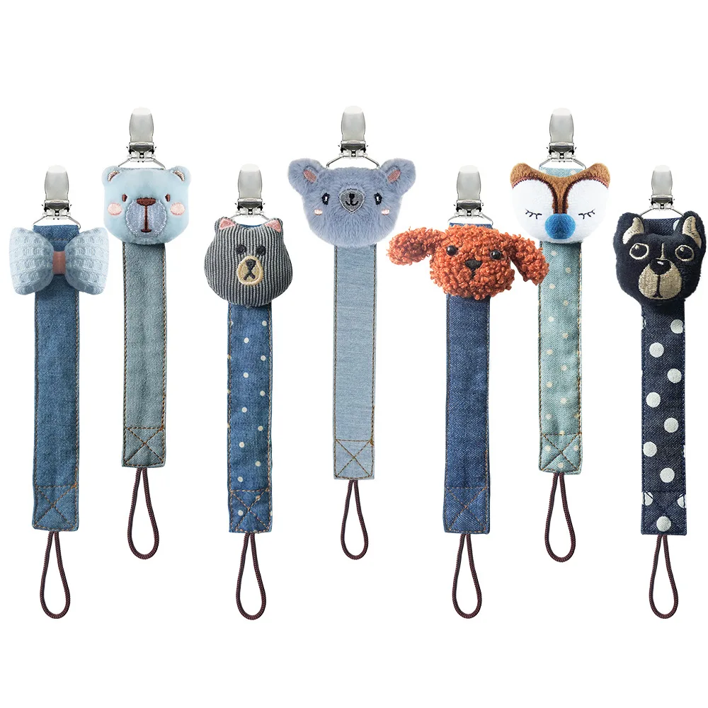 Цепочка для соски Tongtu из натуральной ткани 2024 милые Мультяшные животные лиса Лев слон ручной работы