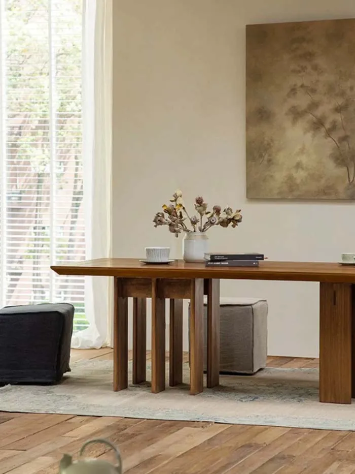 Multi-legged tables Natural gray wood solid wood dining room set dining room
