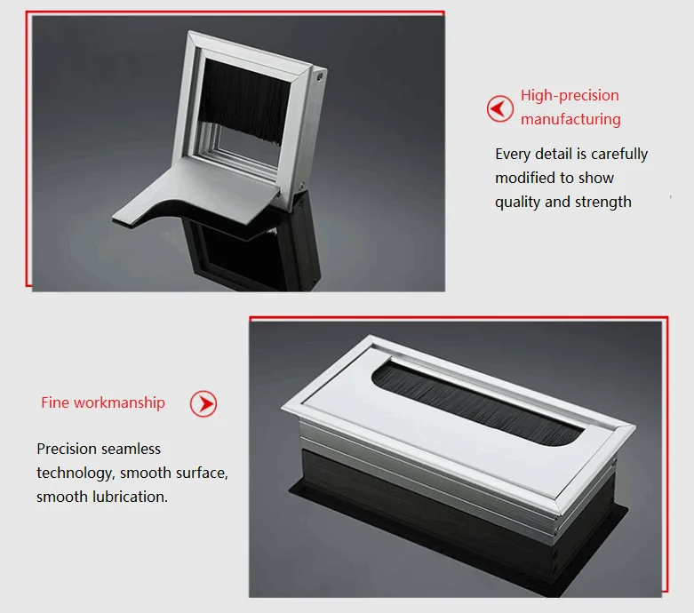 High Quality desk Rectangular Cable Computer Desk Hole Cover Cable Grommet With Brush