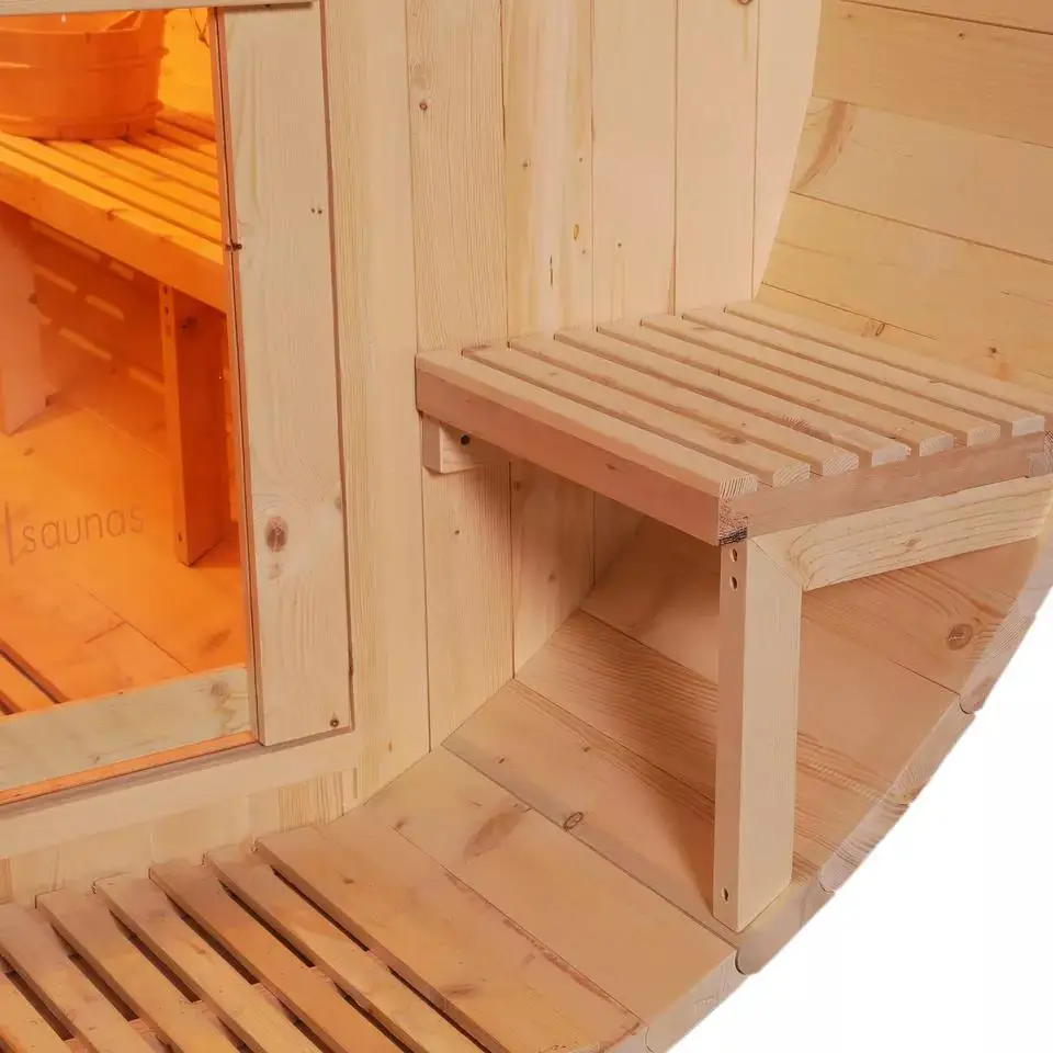 Custom Size Traditional 6KW Harvia Stove Red Cedar Outdoor Barrel Sauna Room with Tempered Glass Door