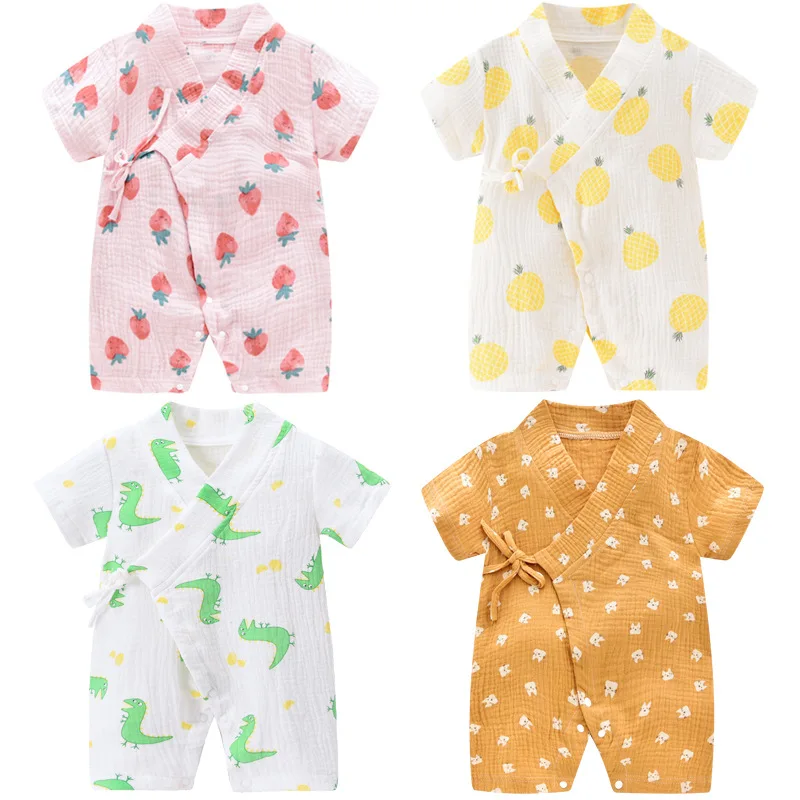 
Baby onesie summer gauze short sleeve romper hanfu jumpsuit baby pajamas wholesale 