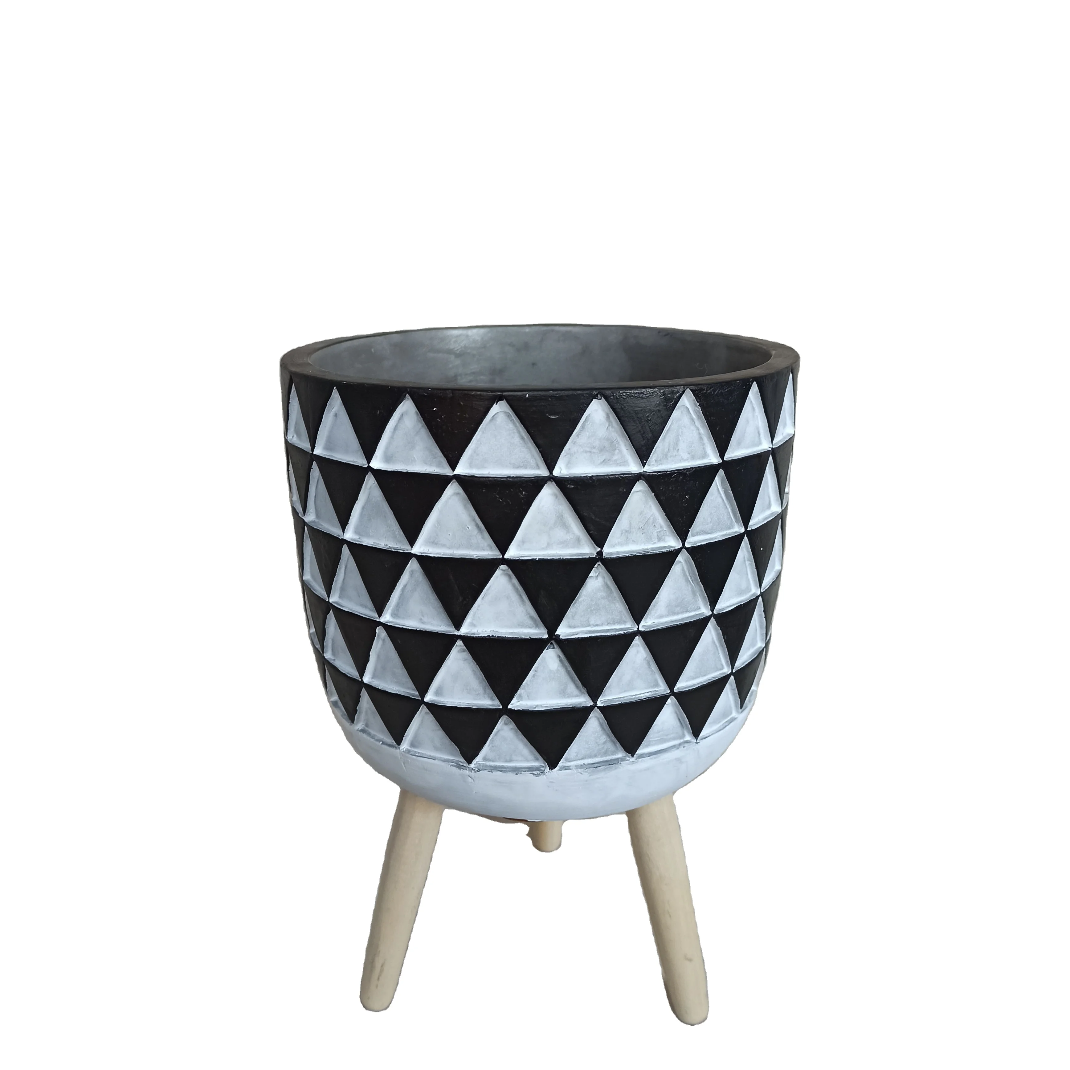 Indoor Planter with Stand, 8 Inches  Matte White and Grey Geometric Planter Pot for House Plants