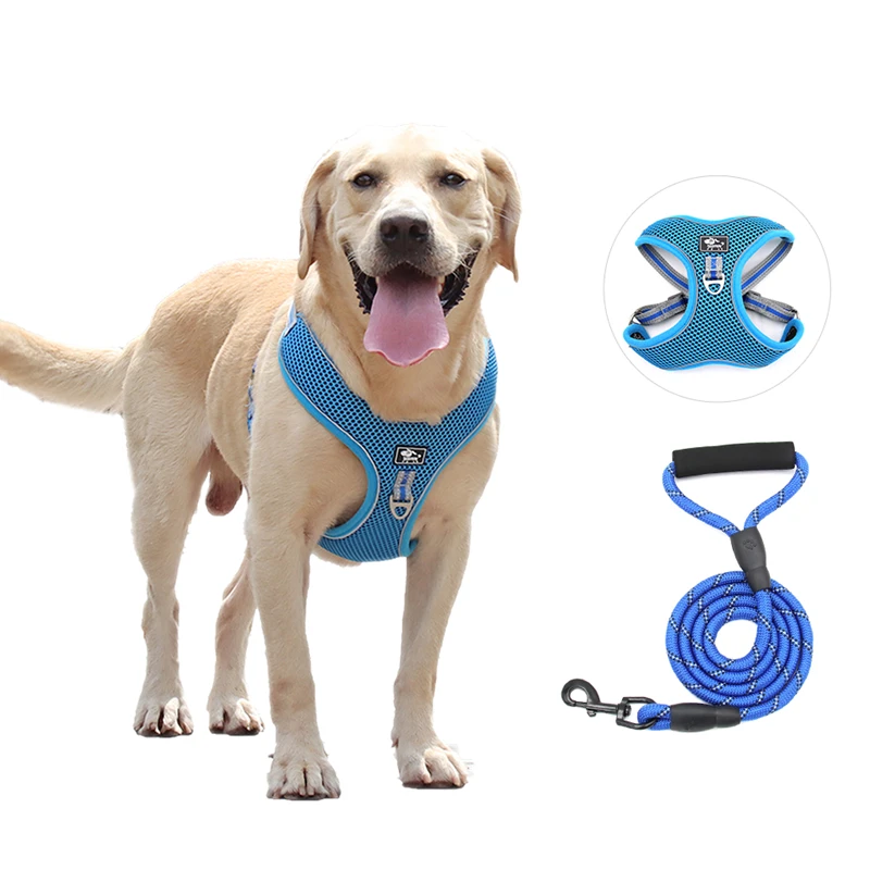 Ready To Ship Padding Breathable Large Dog Harness Pet Harness Set With A 1.5 m Leash
