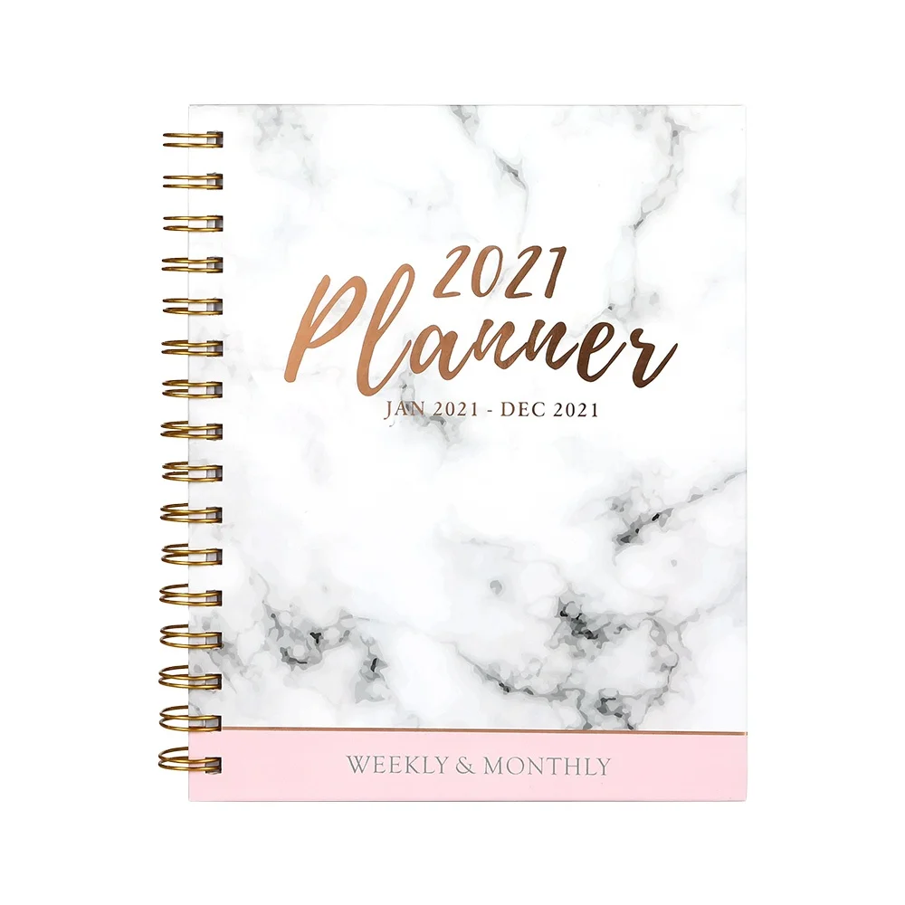 Wholesale 2021 Monthly Weekly Day Planner Custom Printing Hardcover Spiral Diary Pocket Journal Notebooks