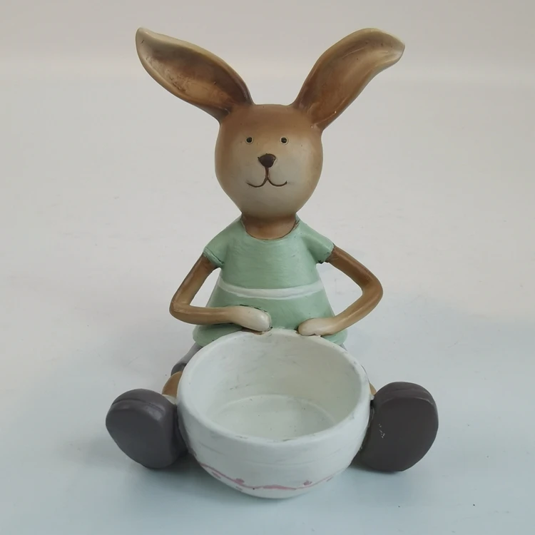 Wholesale best selling easter figurine decorations gifts resin rabbit holding basin sit crafts resin rabbit