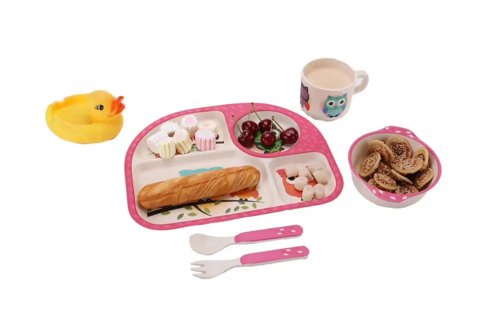
Elliptical divided compartment Cartoon biodegradable children tableware set, bamboo fiber dinnerware 