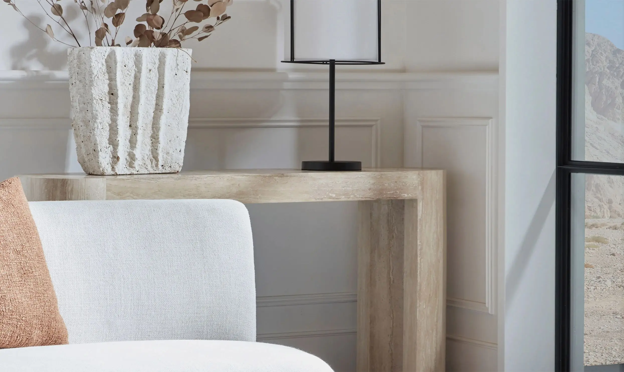 Handmade Stone Furniture Roman Travertine Living Room Entry Long Table Hallway Nordic Modern Marble Console Table