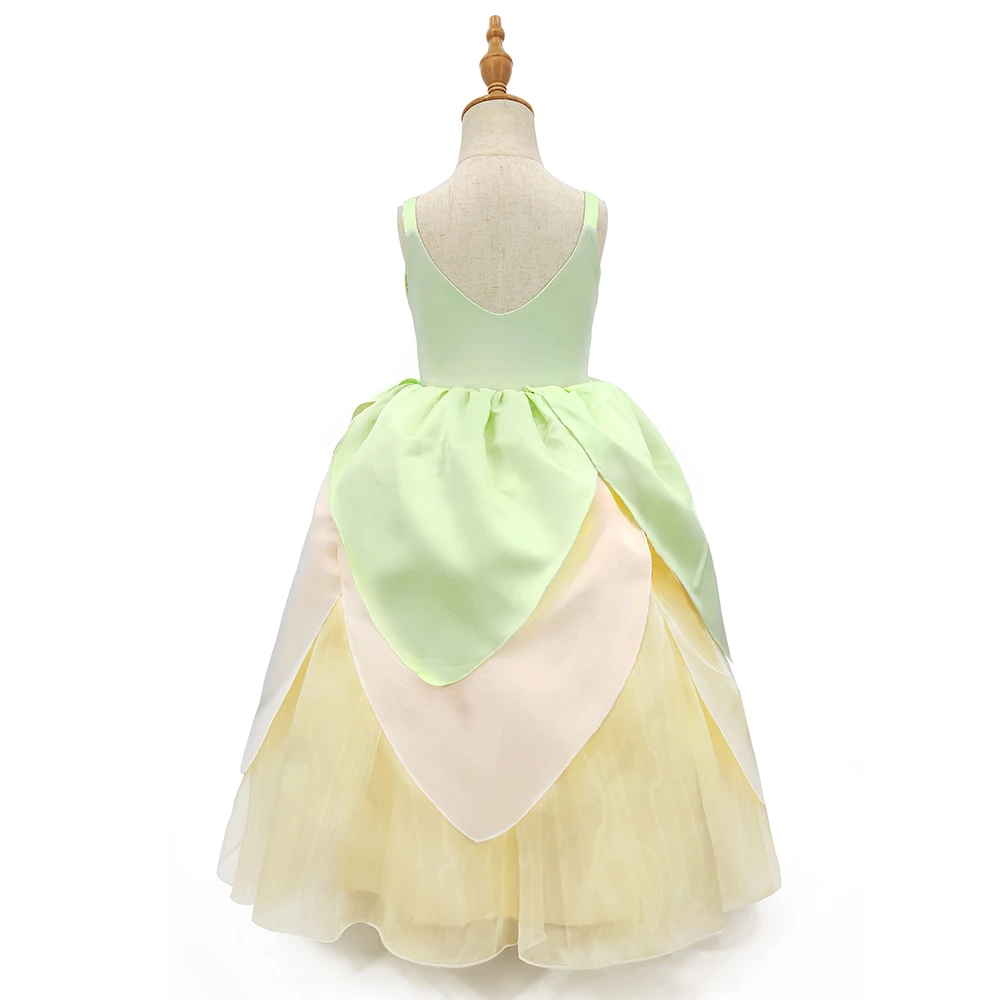 Carnival Tiana Dress Up Dresses Girl Princess Role Playing Party Costume Children Sleeveless Frock The Princess and The Frog
