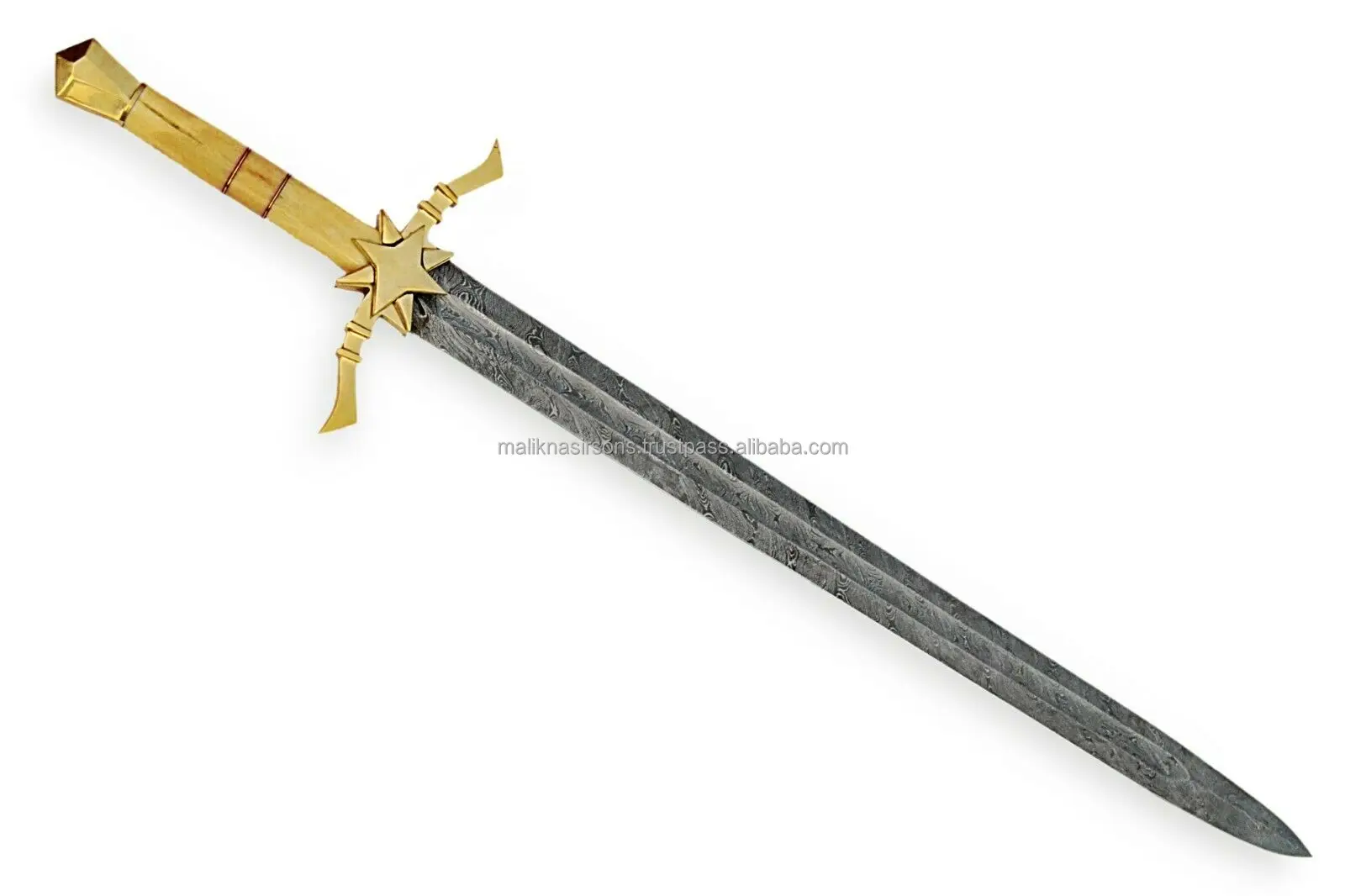 
Custom Handmade Damascus Steel Viking Sword with Bone and brass Handle 