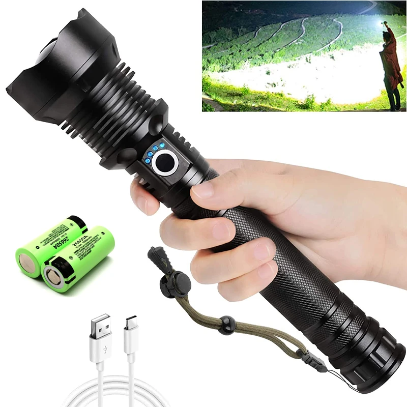 USB Rechargeable 50W P70 Ultra Bright 4500lm Adjustable Focus Handheld long range led flashlight For Searching Self Defensive