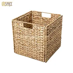 Foldable framed kitchen organize size S basket with handle Square Hand-woven Water Hyacinth Storage Basket from Vietnam