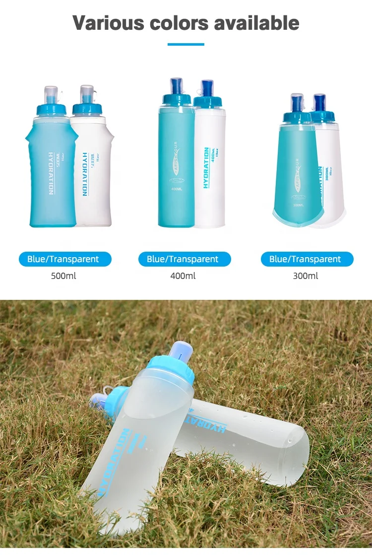 300ml 400ml 500ml BPA Free Reusable Portable TPU Squeeze Outdoor Sport Running Soft Flask Water Bottle