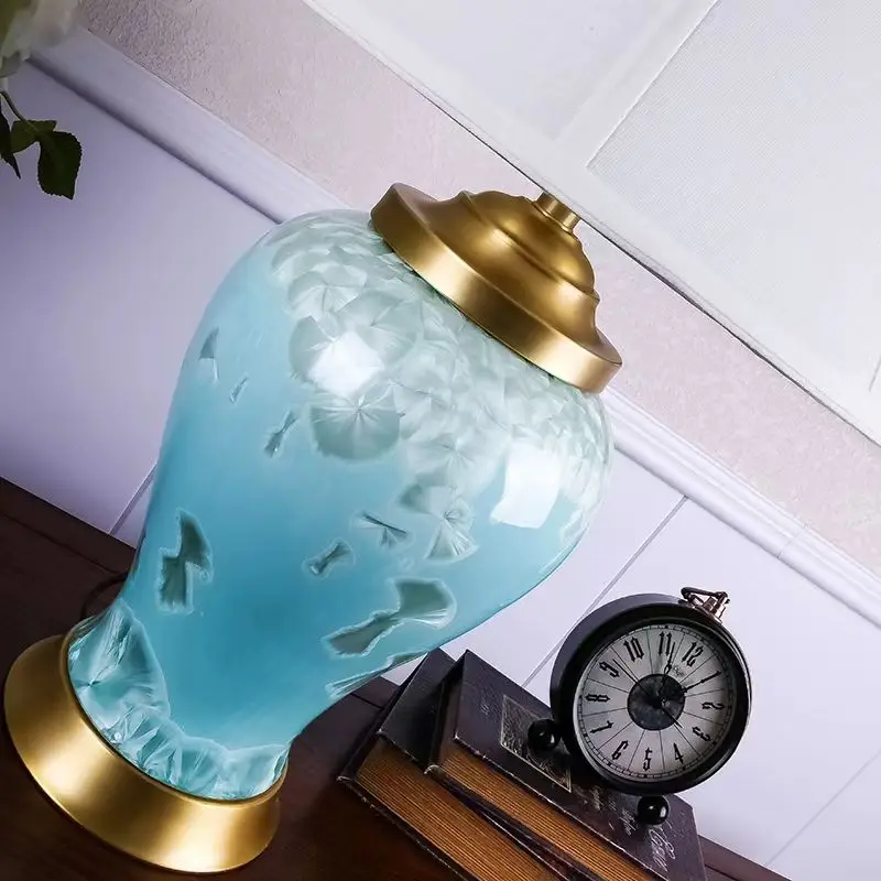 American style blue led e27 office ceramic lamp plug can be changed slim vase body table lamp