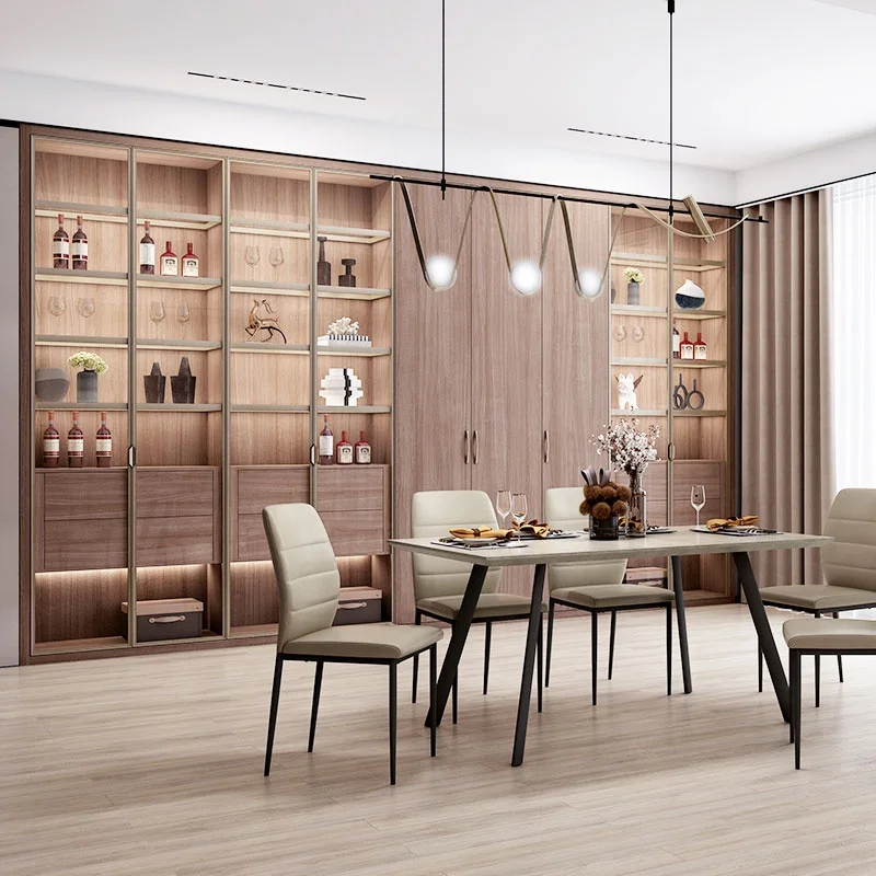 Modern Living Room Led Light Display Cabinet Wooden Wine Red Wine Cabinet